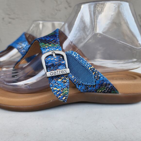 Aetrex Flip Flop Sandals Womens 6 Rita Adjustable Blue Snakeskin Comfort Thong - Picture 7 of 13